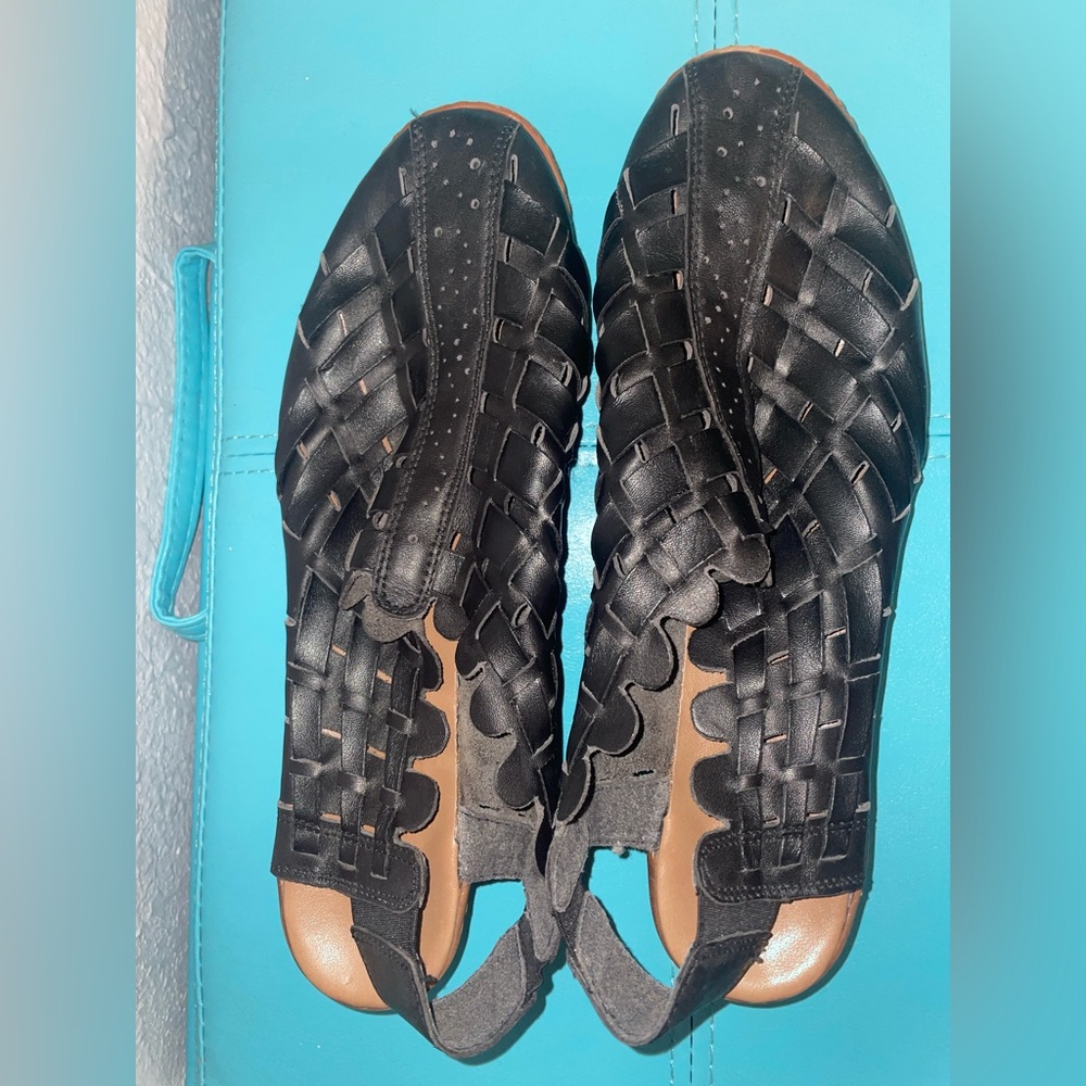 Rieker Sina Black Woven Leather Sandals Women's Size 41 Classic Boho Chic